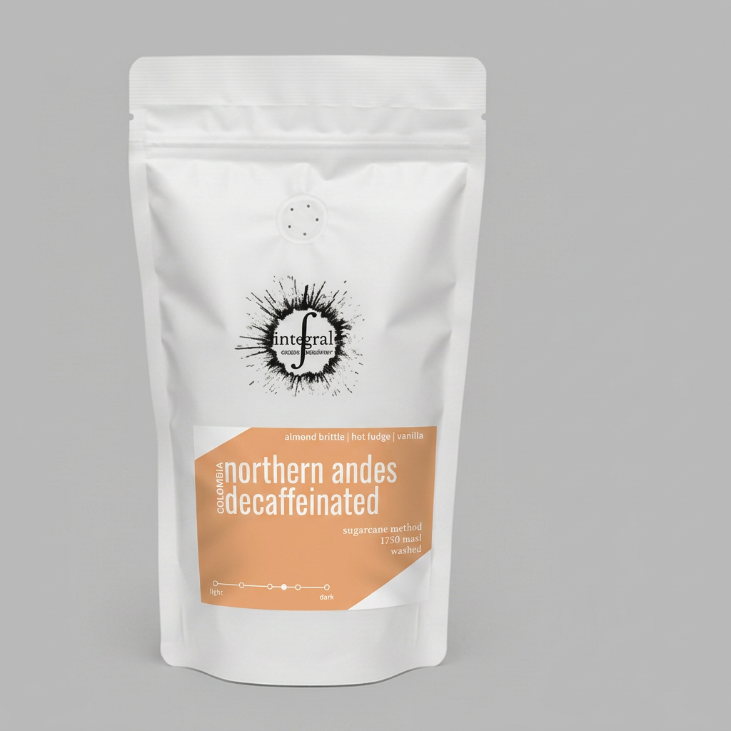 Coffee bag with Northern Andes decaffeinated label